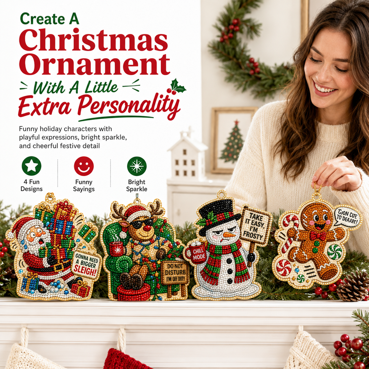 Beginner-Friendly Funny Christmas Pearl Diamond Art Ornament DIY Kit