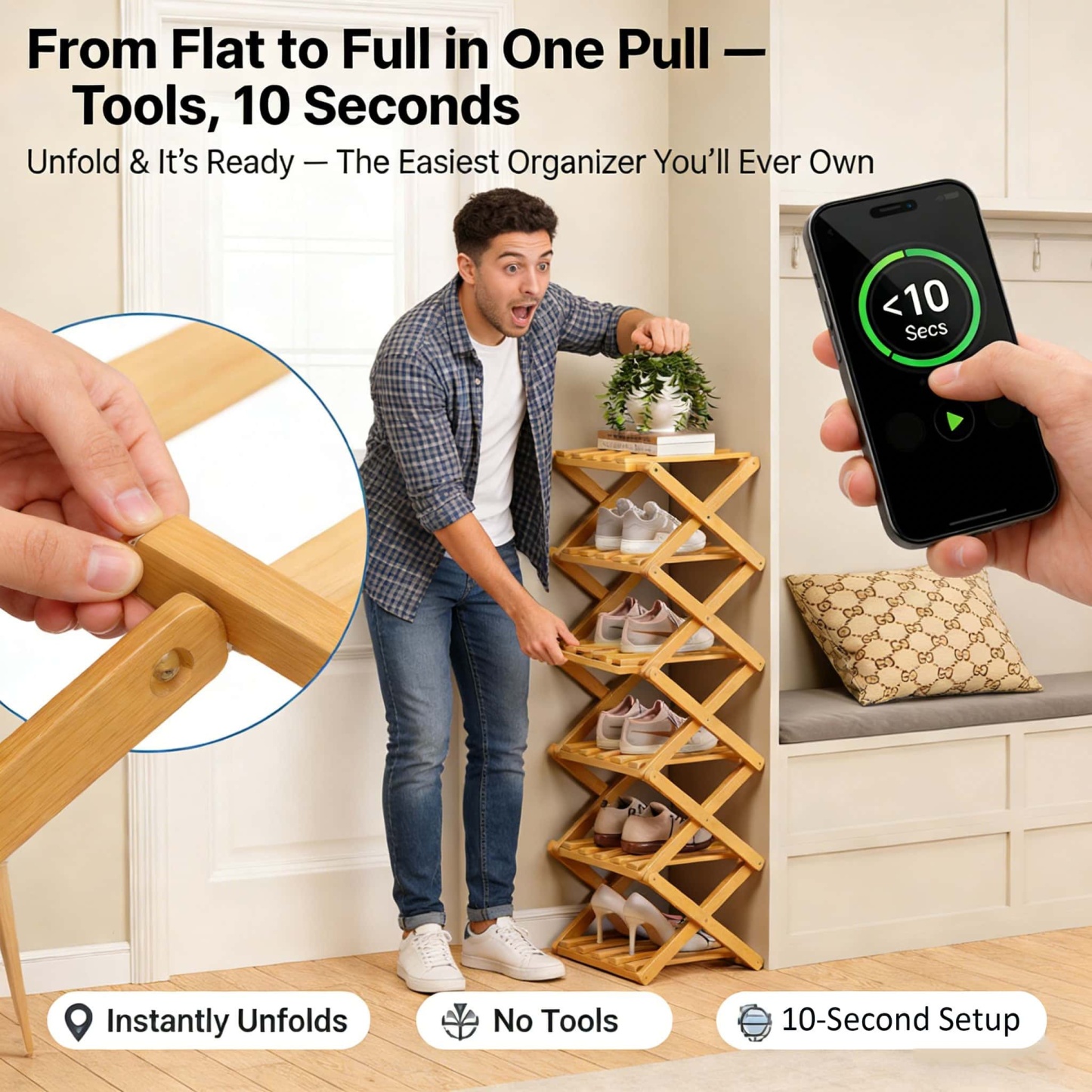 Last Day 70%OFF-The 9-Tier No-Assembly Bamboo Rack !🌿👟