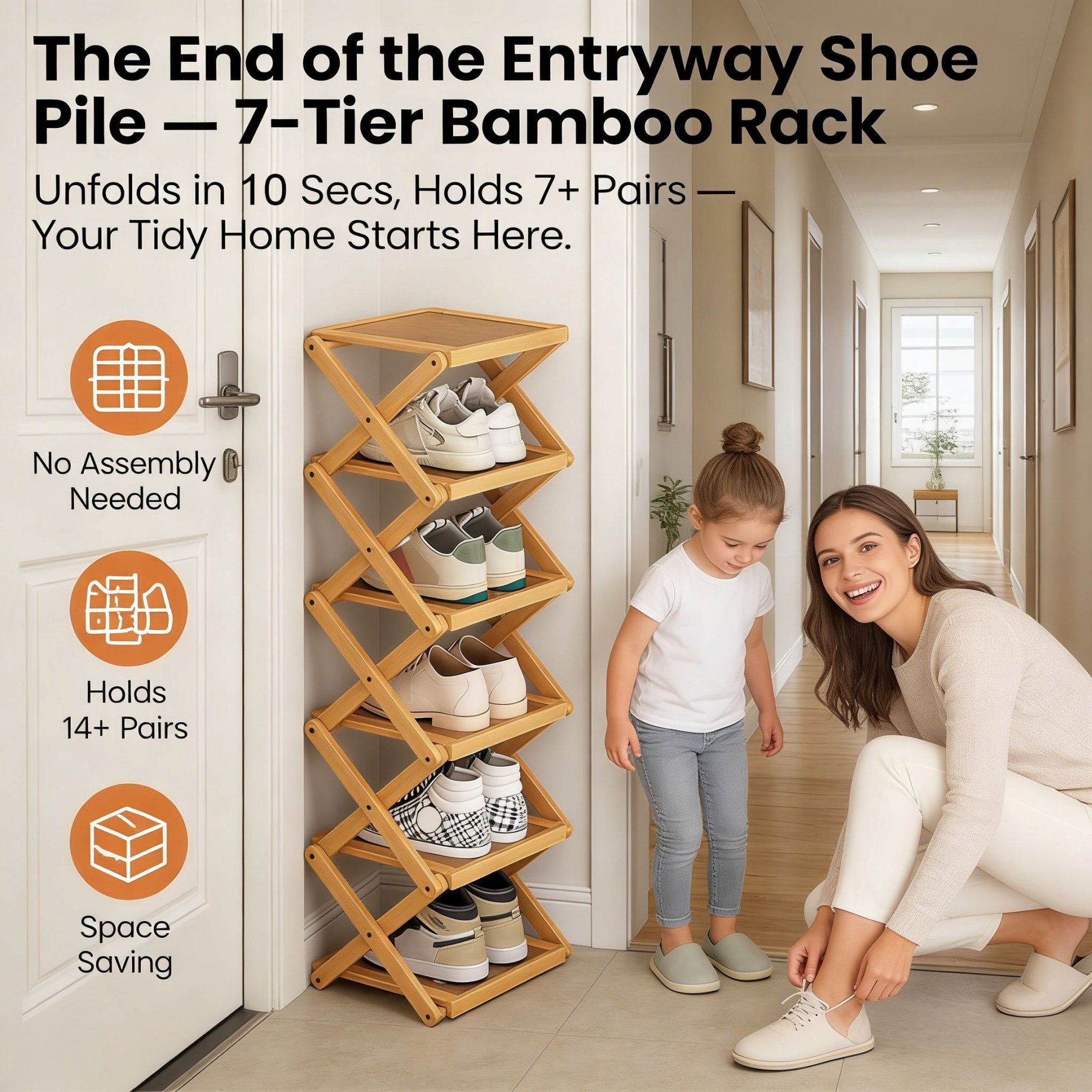 Last Day 70%OFF-The 9-Tier No-Assembly Bamboo Rack !🌿👟