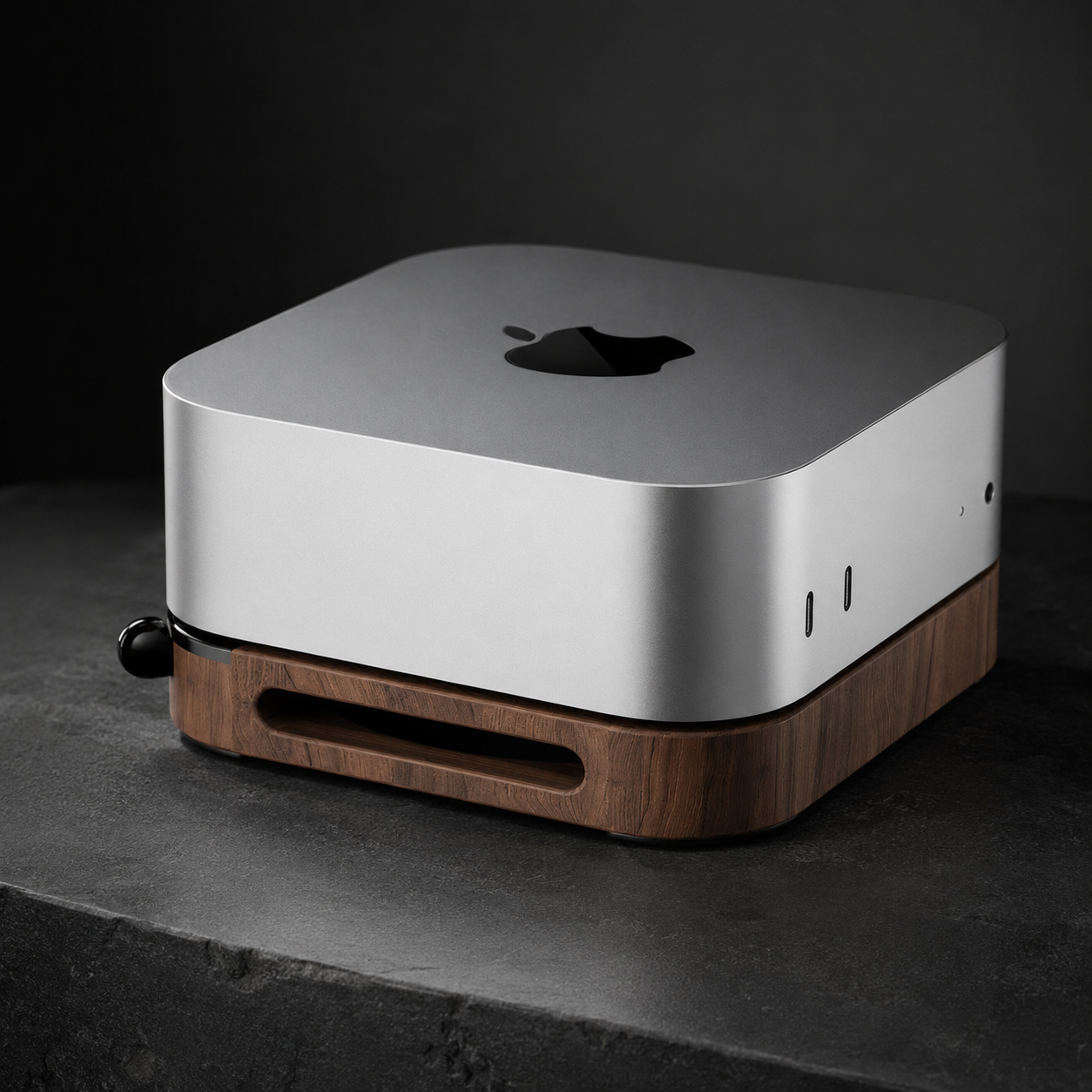 Walnut Mac mini Base with Power Button Access