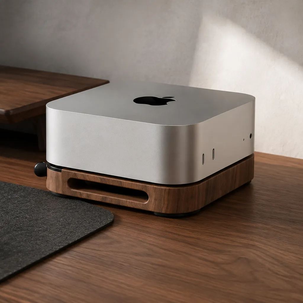 Walnut Mac mini Base with Power Button Access
