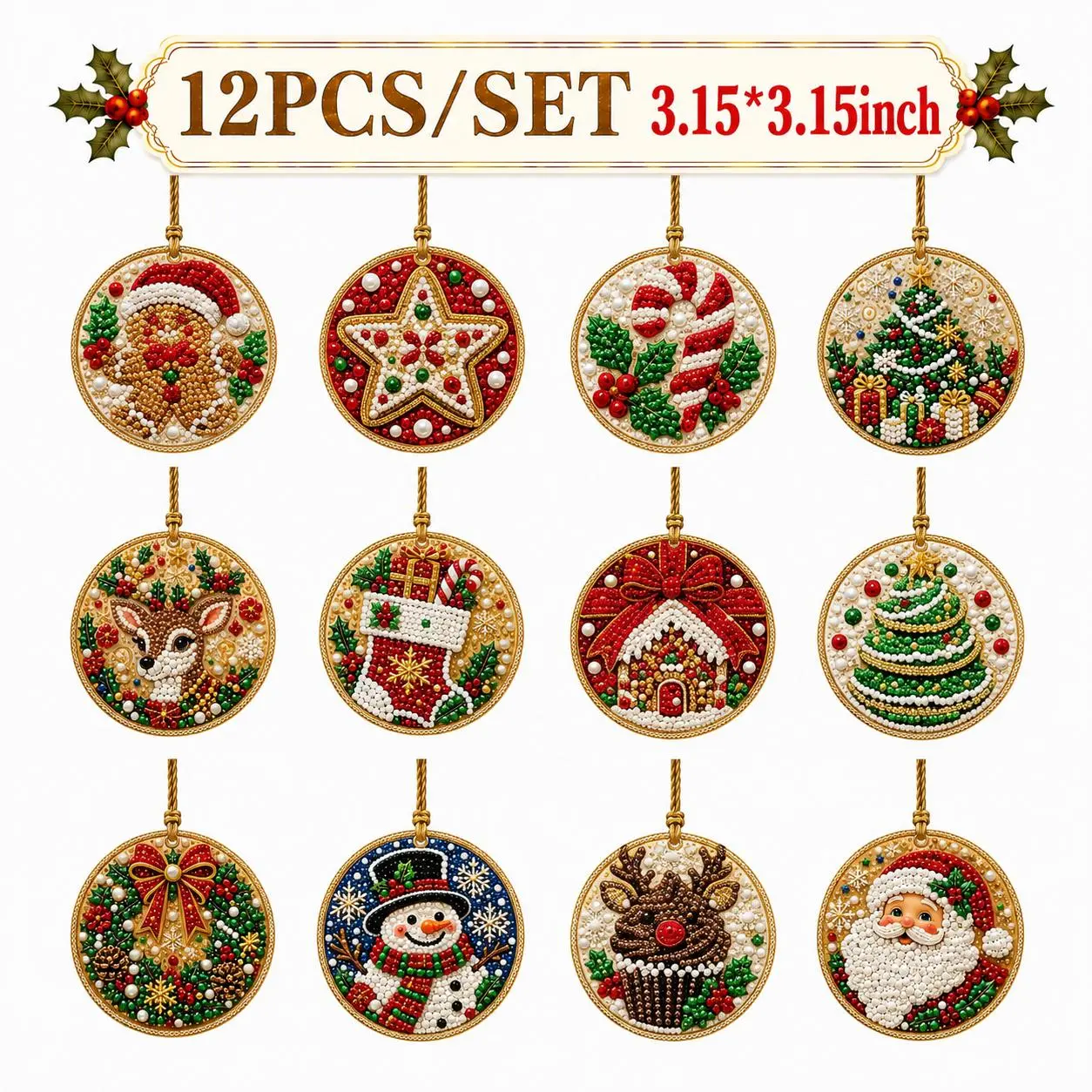 6Pcs/12Pcs Christmas DIY Diamond Painting Ornaments Kit for Holiday Home Decor