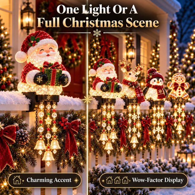 ⏳Last Day 50% OFF🎄 Christmas Porch Railing Lights – 4 Festive Character Designs