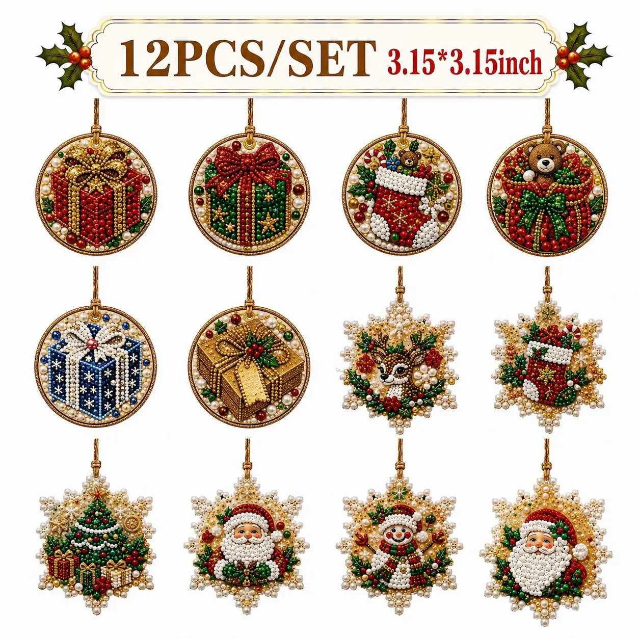 6Pcs/12Pcs Christmas DIY Diamond Painting Ornaments Kit for Holiday Home Decor