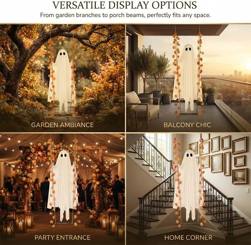 🔥49% Off Last Day⚡Swinging Ghost Outdoor Decor Maple Leaf LED Halloween