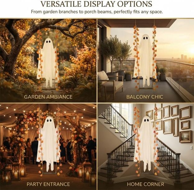 🔥49% Off Last Day⚡Swinging Ghost Outdoor Decor Maple Leaf LED Halloween