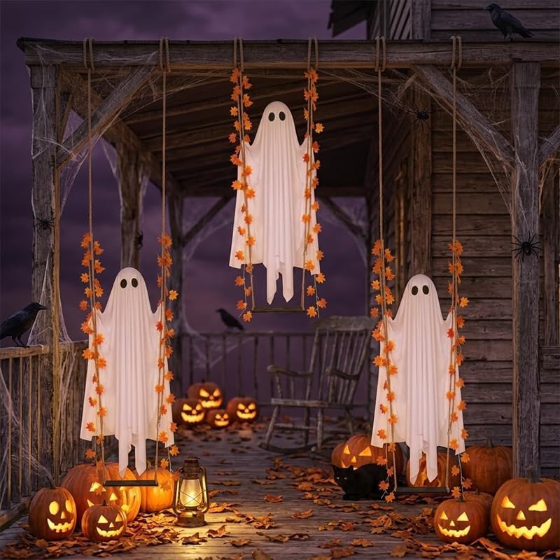 🔥49% Off Last Day⚡Swinging Ghost Outdoor Decor Maple Leaf LED Halloween