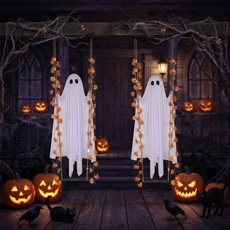 🔥49% Off Last Day⚡Swinging Ghost Outdoor Decor Maple Leaf LED Halloween