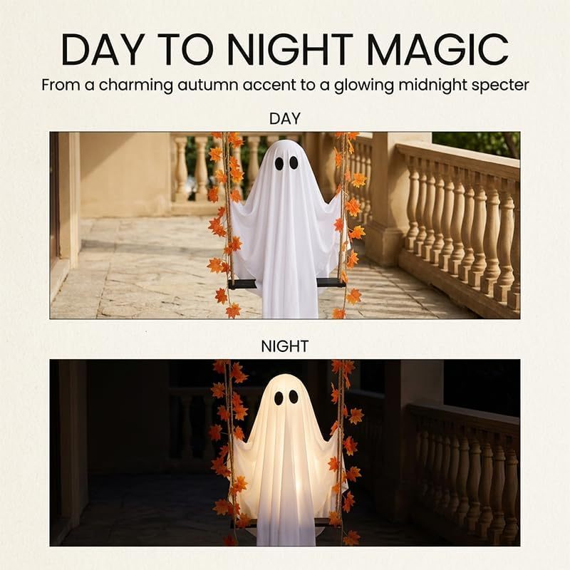 🔥49% Off Last Day⚡Swinging Ghost Outdoor Decor Maple Leaf LED Halloween