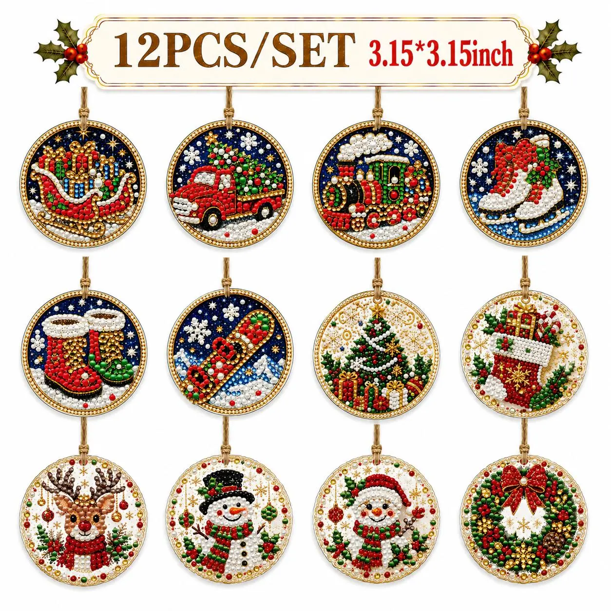 6Pcs/12Pcs Christmas DIY Diamond Painting Ornaments Kit for Holiday Home Decor