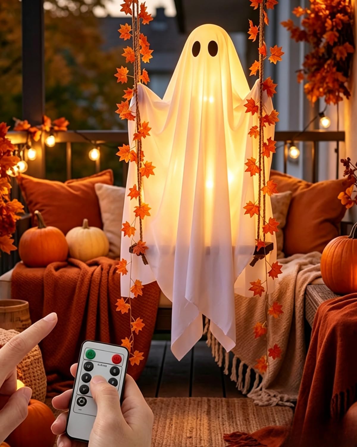 🔥49% Off Last Day⚡Swinging Ghost Outdoor Decor Maple Leaf LED Halloween