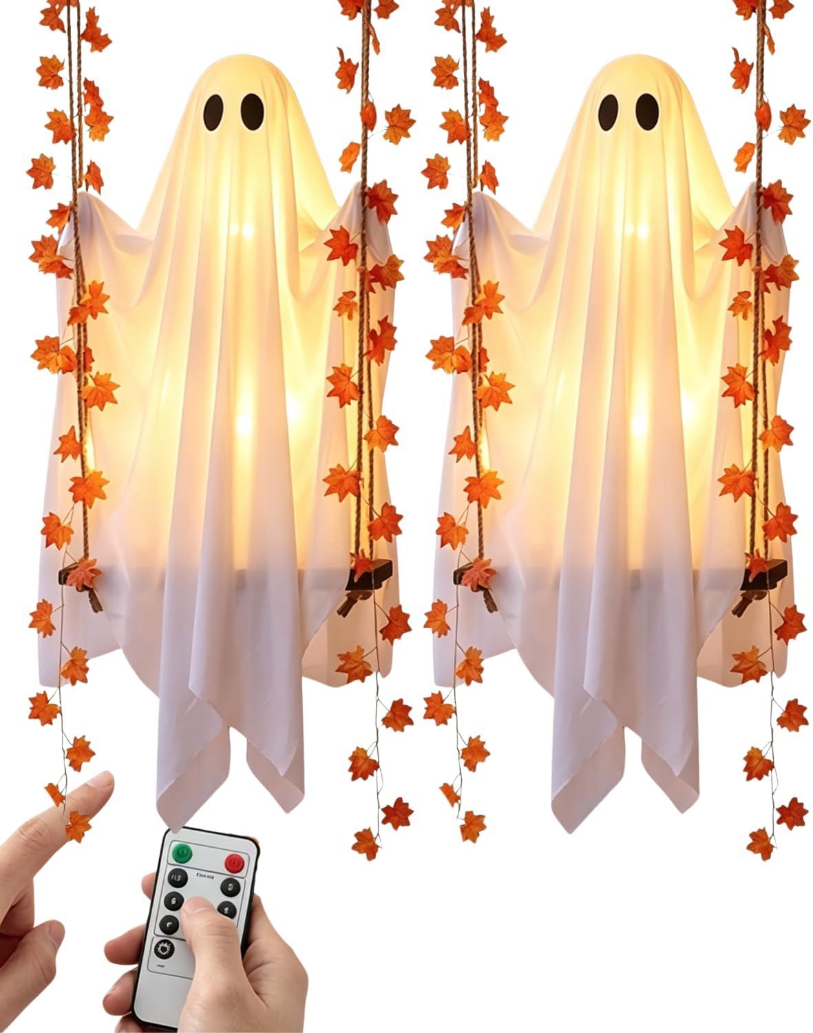 🔥49% Off Last Day⚡Swinging Ghost Outdoor Decor Maple Leaf LED Halloween