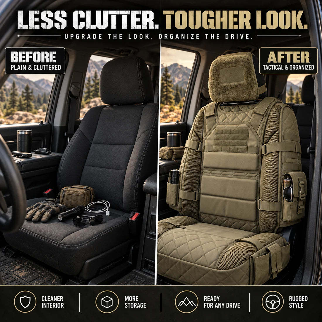 💥Limited Time-53% OFF🚙 Durable Tactical Truck Seat Cover✨ Storage, Protection & All-Day Comfort