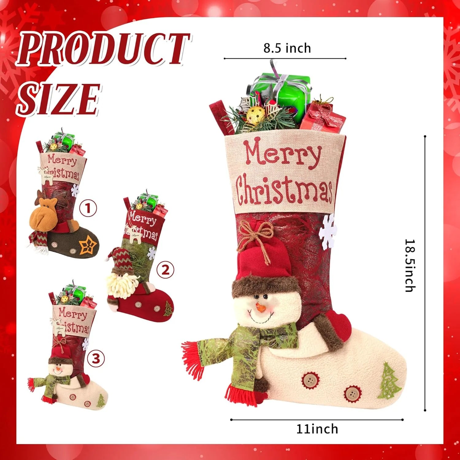 Size chart for 3D character Christmas stocking