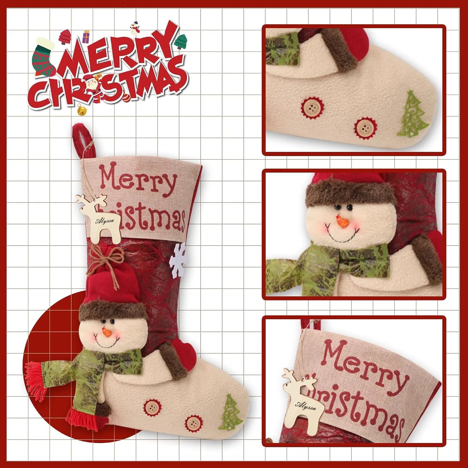 Christmas stocking embroidery and applique details