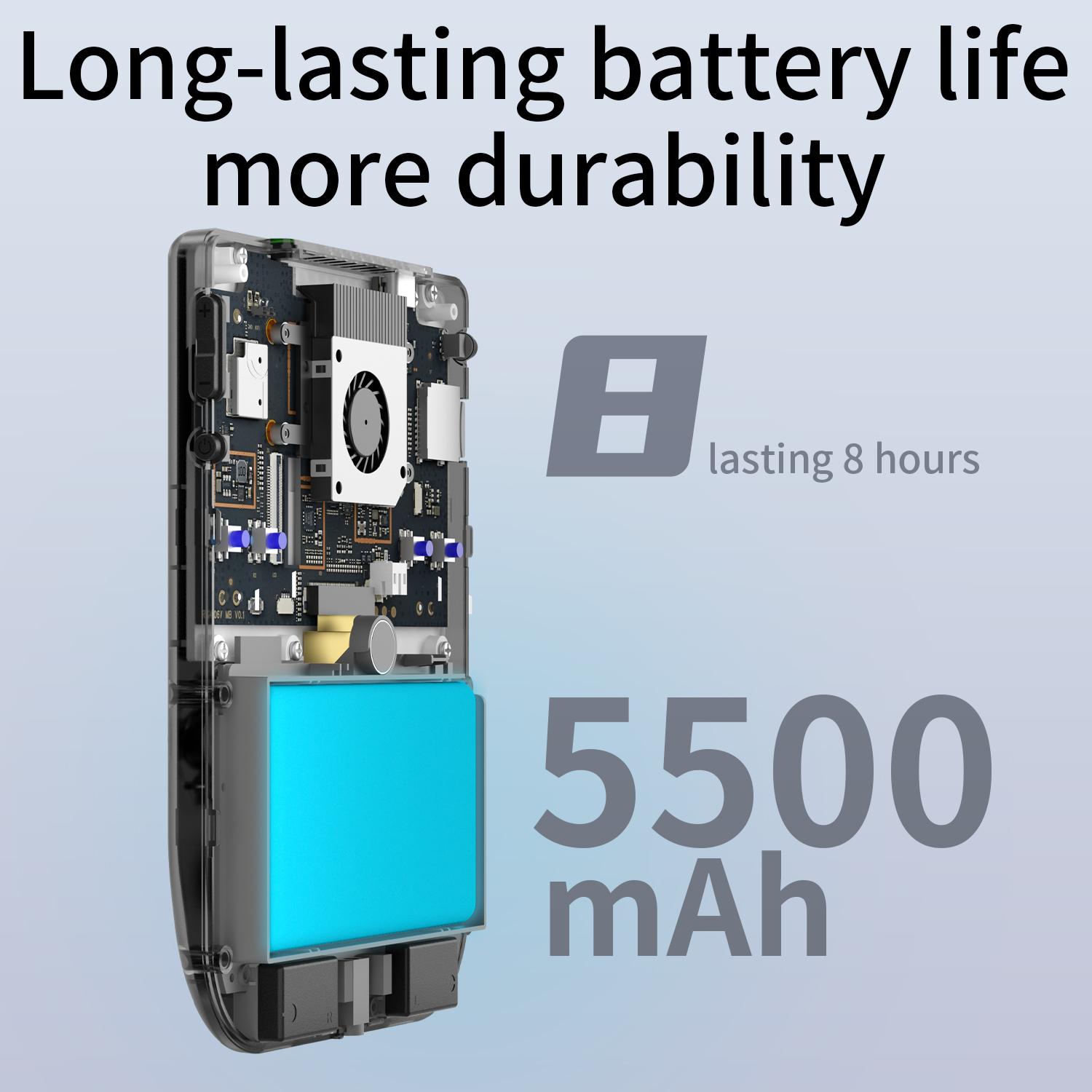 5500mAh battery with 8-hour battery life cutaway view