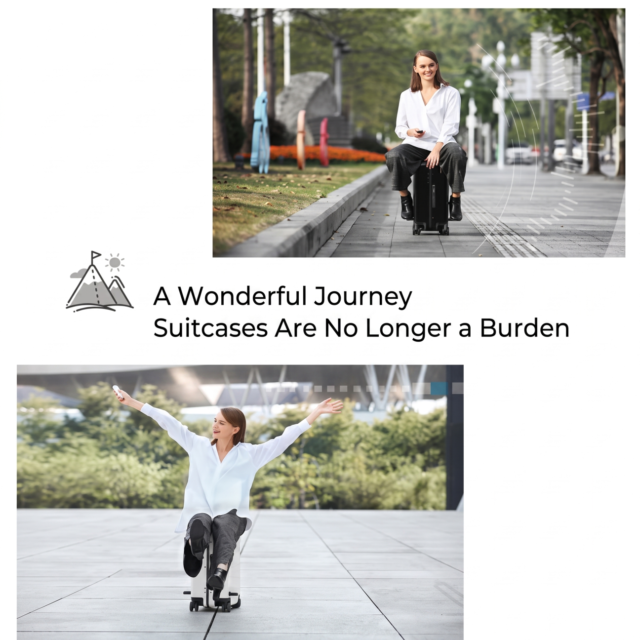 Smart suitcase 4-wheel drive system for smooth and stable ride