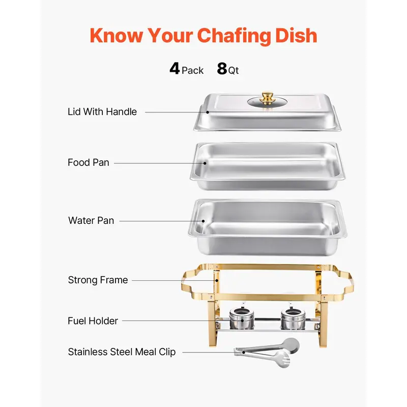 8 Qt Gold Chafing Dish Buffet Set - Stainless Steel