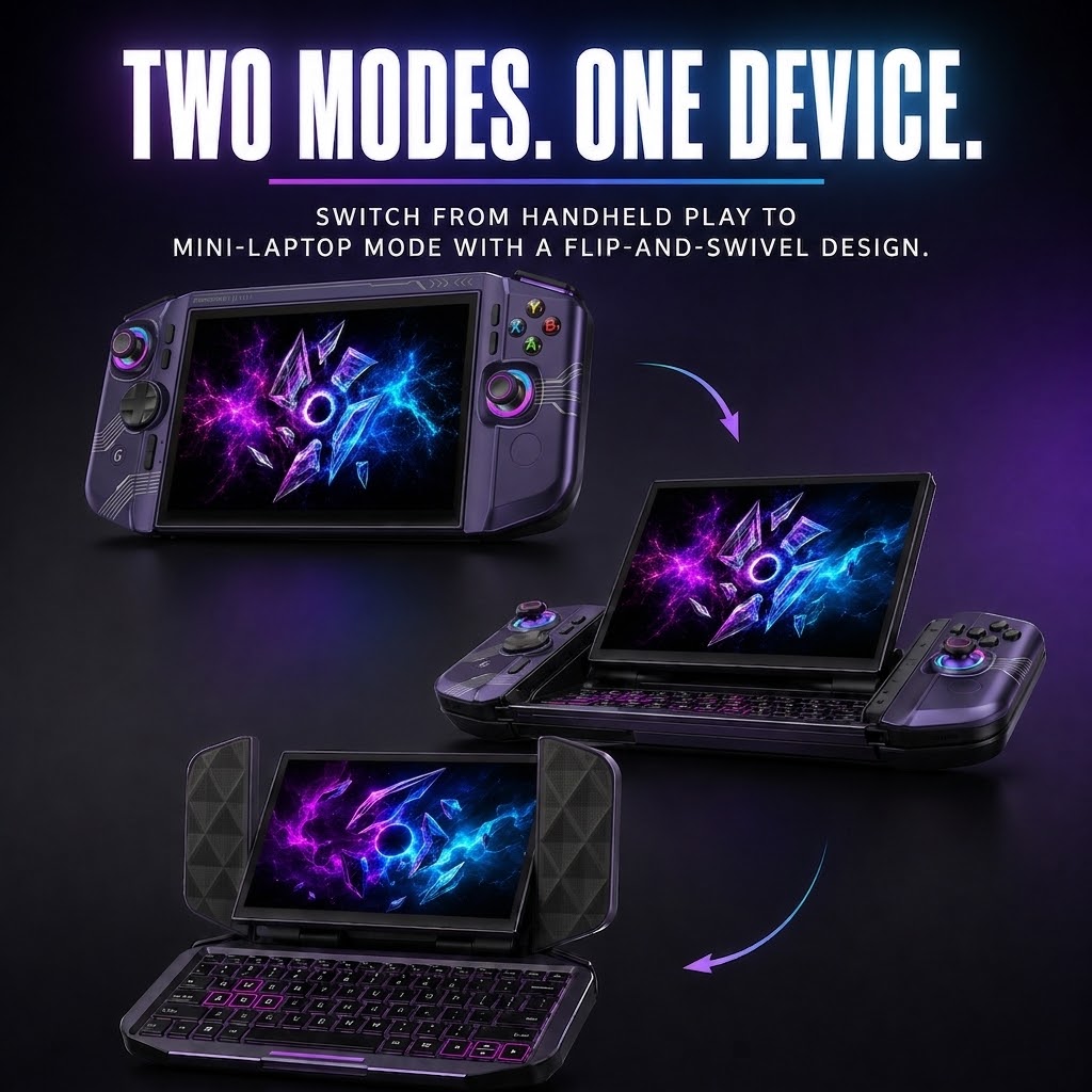 Dual Play Mini – 8" 2-in-1 Windows Gaming Handheld with Built-In Keyboard