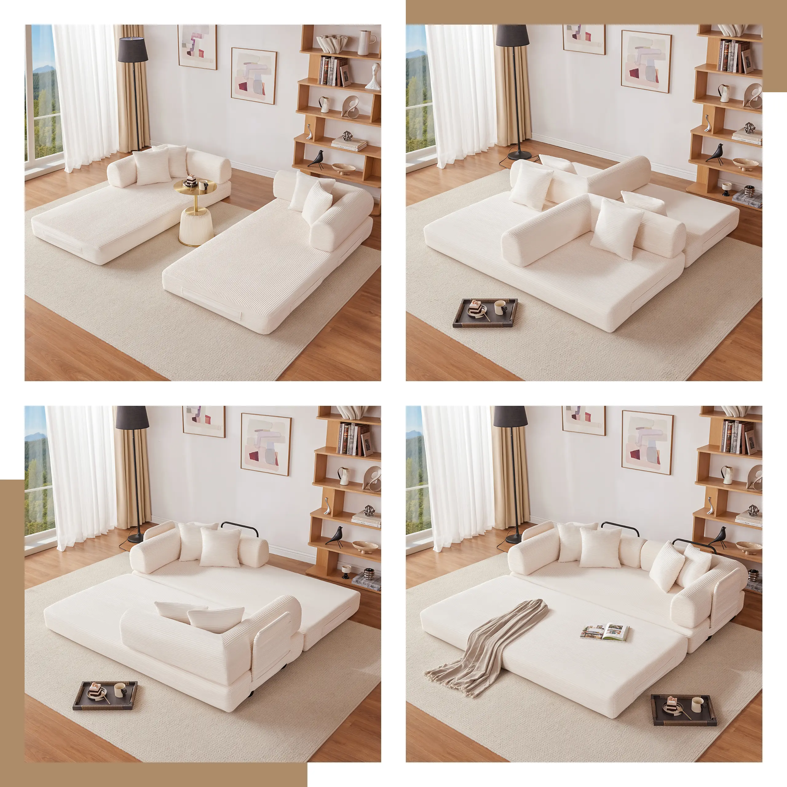 201-300 cm Convertible Sleeper Sofa Bed, Corduroy