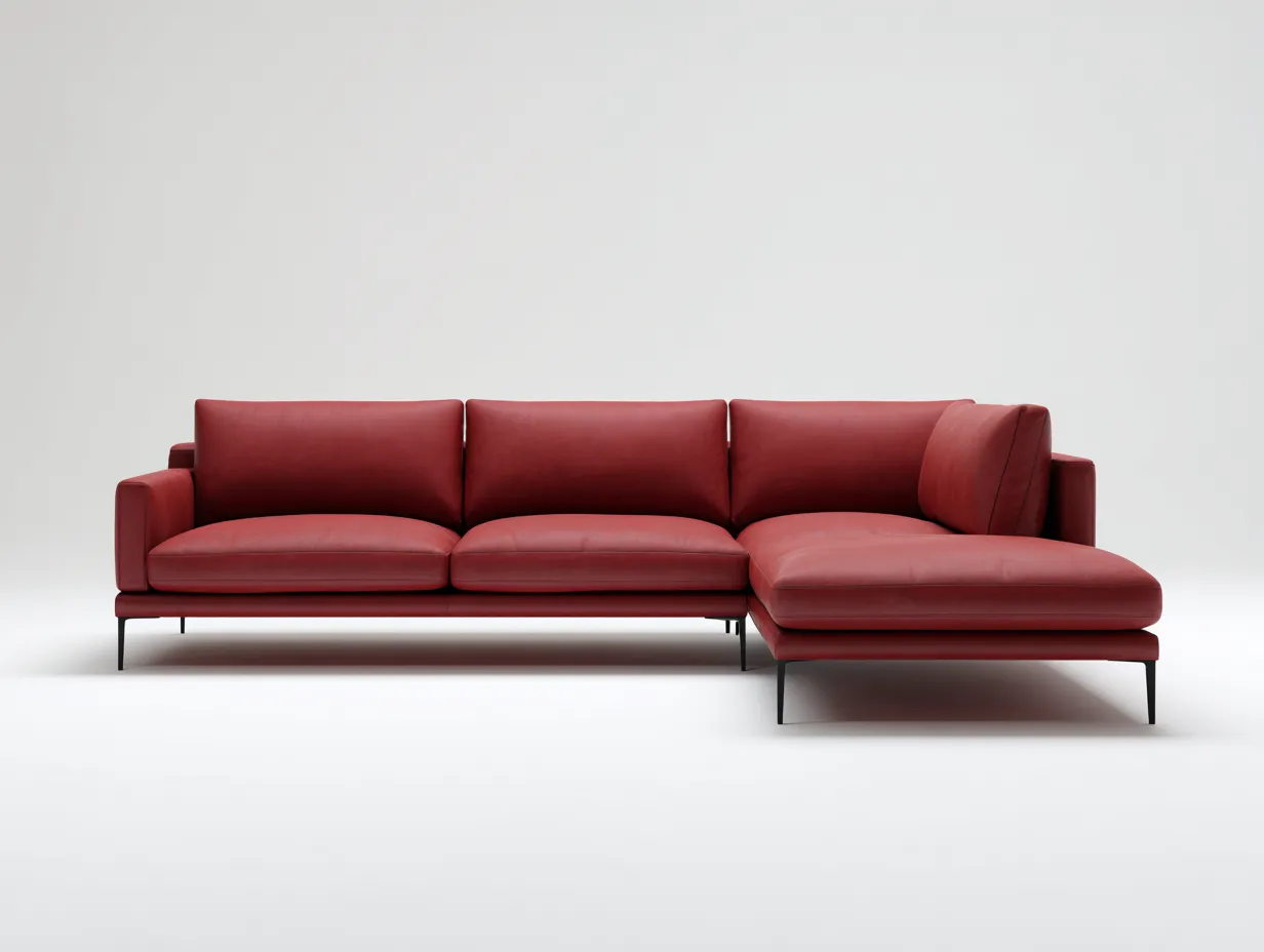 Divano angolare 290×170×86 cm in tessuto rosso con chaise longue - stile moderno elegante per soggiorno-Nisolointerior