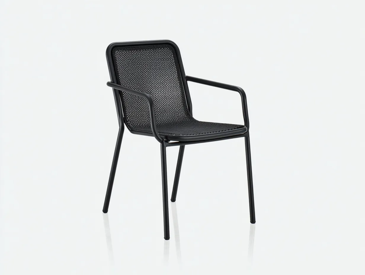 Sedia Da Pranzo Da Esterno 56×60×84 cm - metallo nero con schienale traforato per terrazza-Nisolointerior