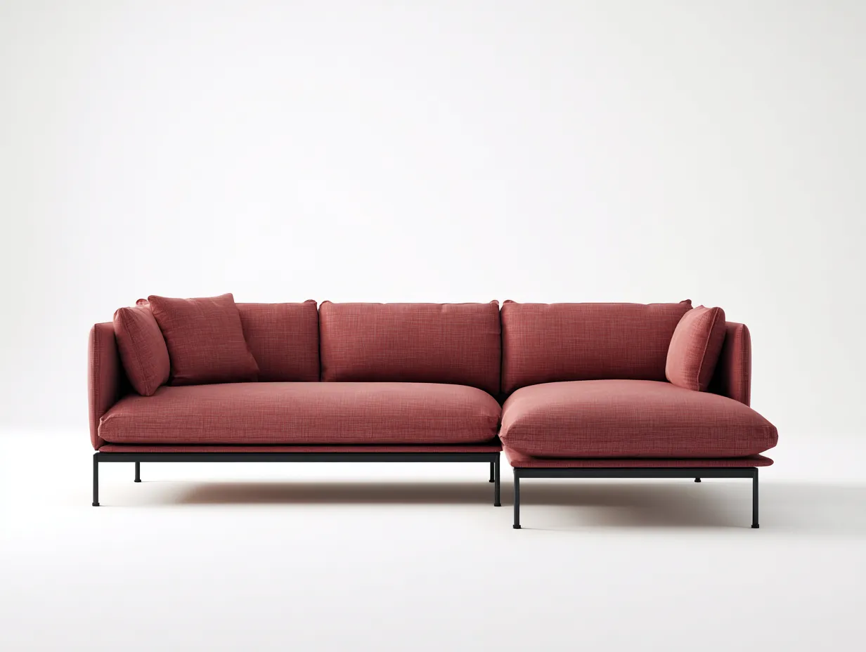 Divano angolare 280×165×84 cm in tessuto rosso con seduta spaziosa - design minimal contemporaneo per soggiorno-Nisolointerior