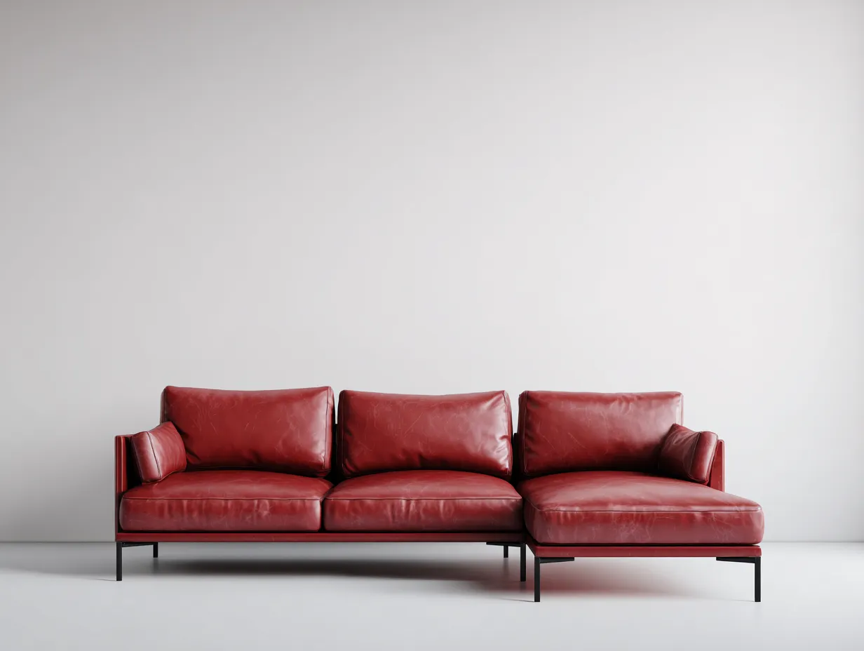 Divano Soggiorno 280x160x85 cm - rivestimento rosso - stile moderno con chaise longue-Nisolointerior
