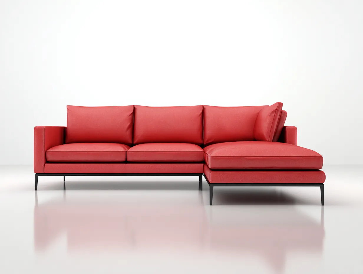 Divano Soggiorno 270x155x82 cm - rivestimento rosso - design minimal con seduta angolare-Nisolointerior