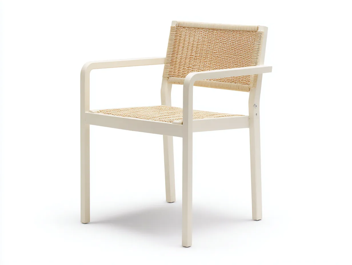 Sedia Da Pranzo Da Esterno 58×60×82 cm - metallo bianco e intreccio naturale per terrazza-Nisolointerior