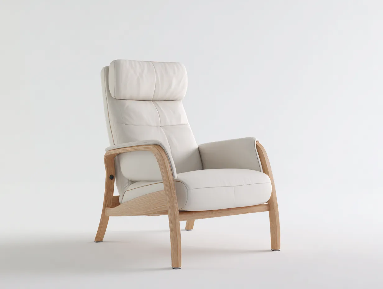Poltrona 72×84×102 cm in tessuto bianco con telaio in legno naturale - design minimal per soggiorno-Nisolointerior