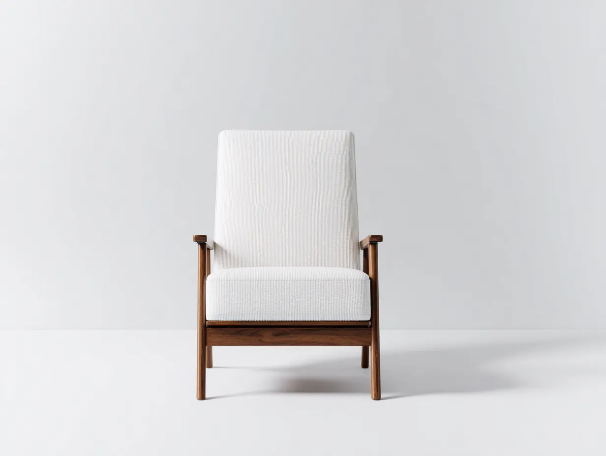 Poltrona 80×86×99 cm - tessuto bianco struttura noce stile moderno per soggiorno-Nisolointerior
