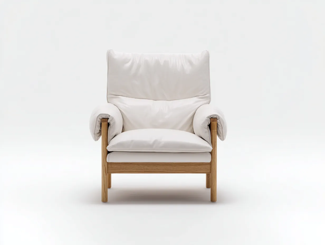 Poltrona 78×86×98 cm in tessuto bianco con struttura in legno naturale - stile moderno elegante per soggiorno-Nisolointerior