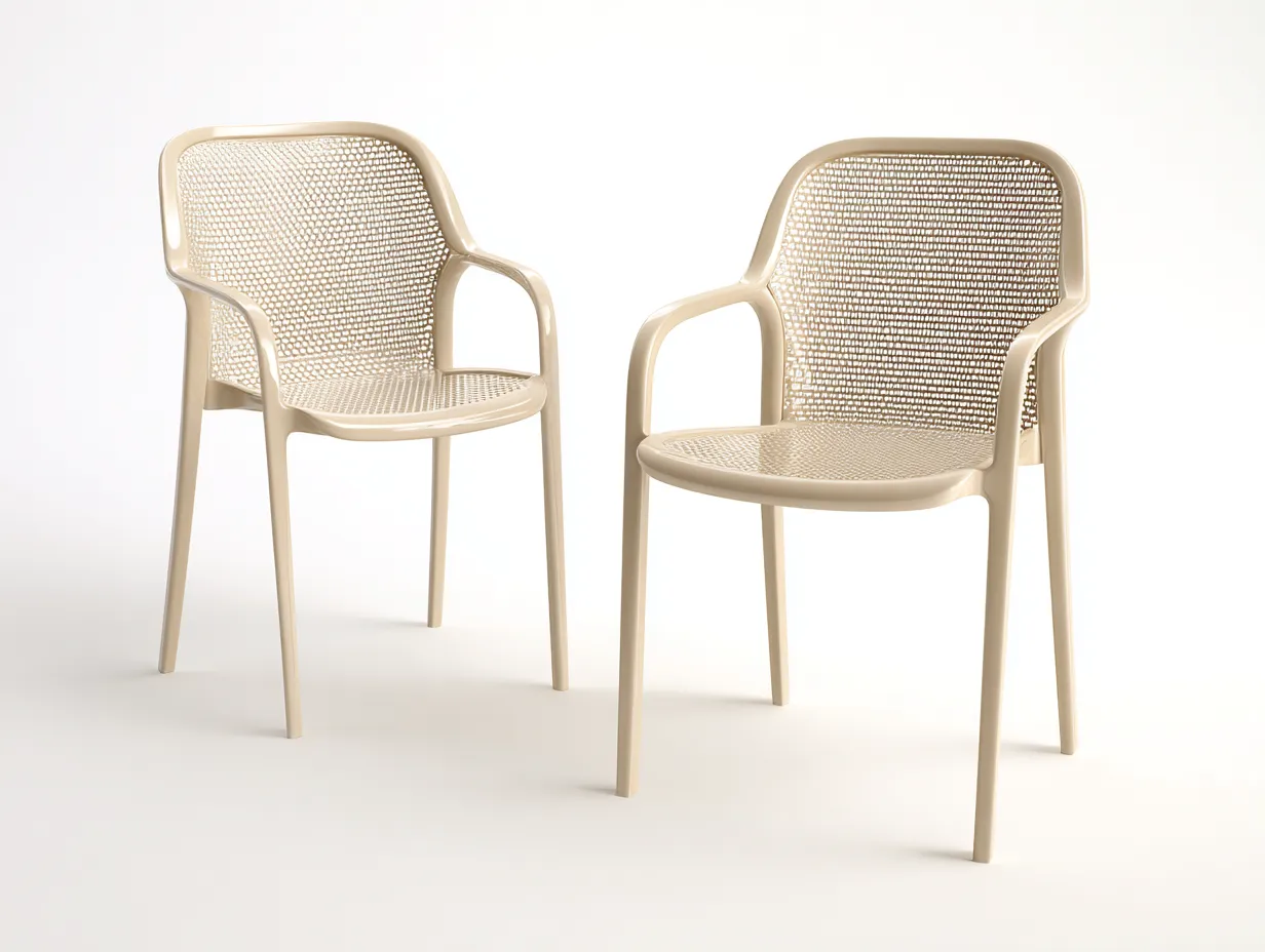 Sedia Da Pranzo da esterno 56×60×82 cm in plastica beige con schienale intrecciato - stile moderno-Nisolointerior
