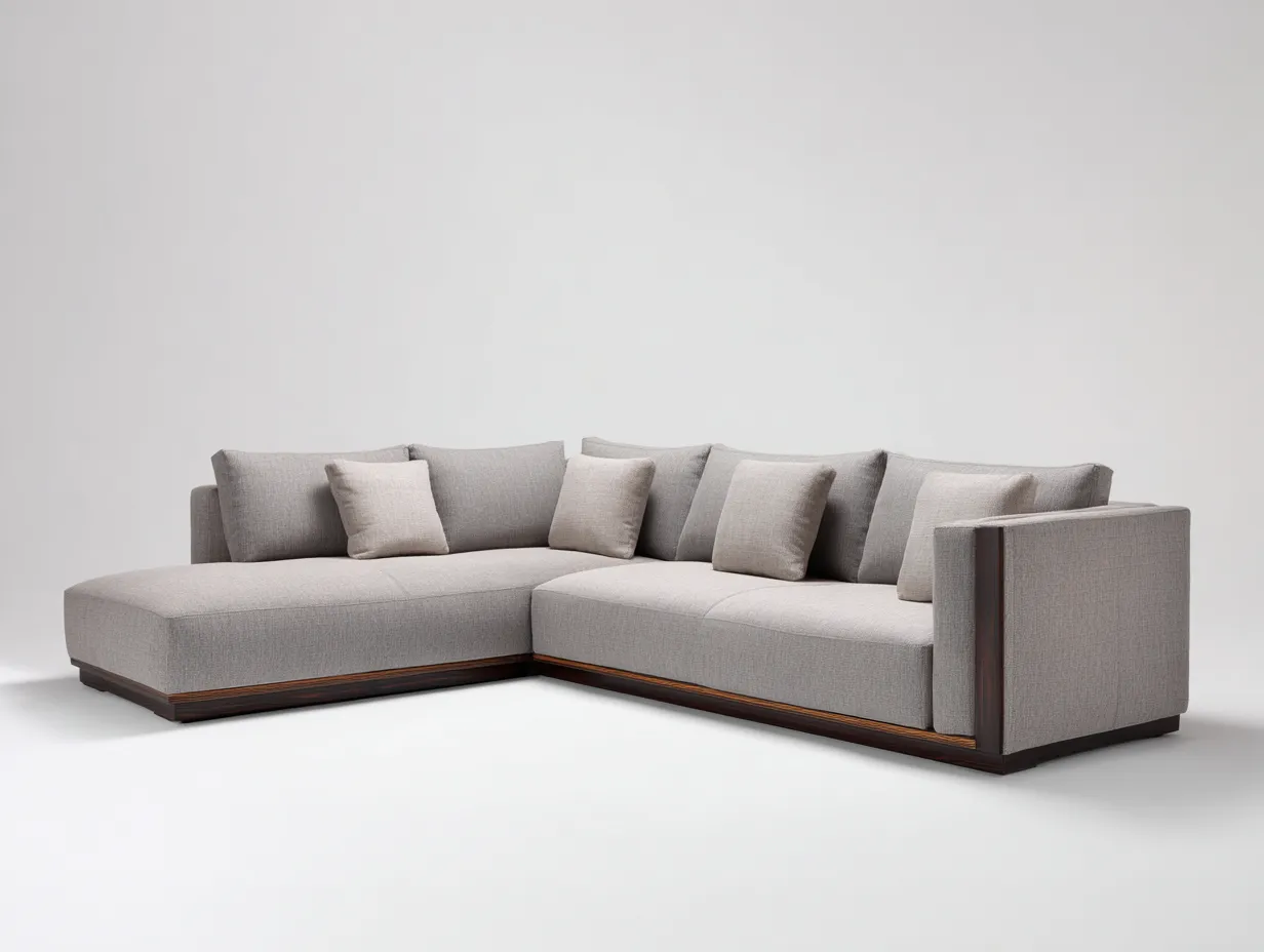 Divano angolare 285×160×85 cm in tessuto grigio chiaro con chaise longue - stile moderno per soggiorno-Nisolointerior