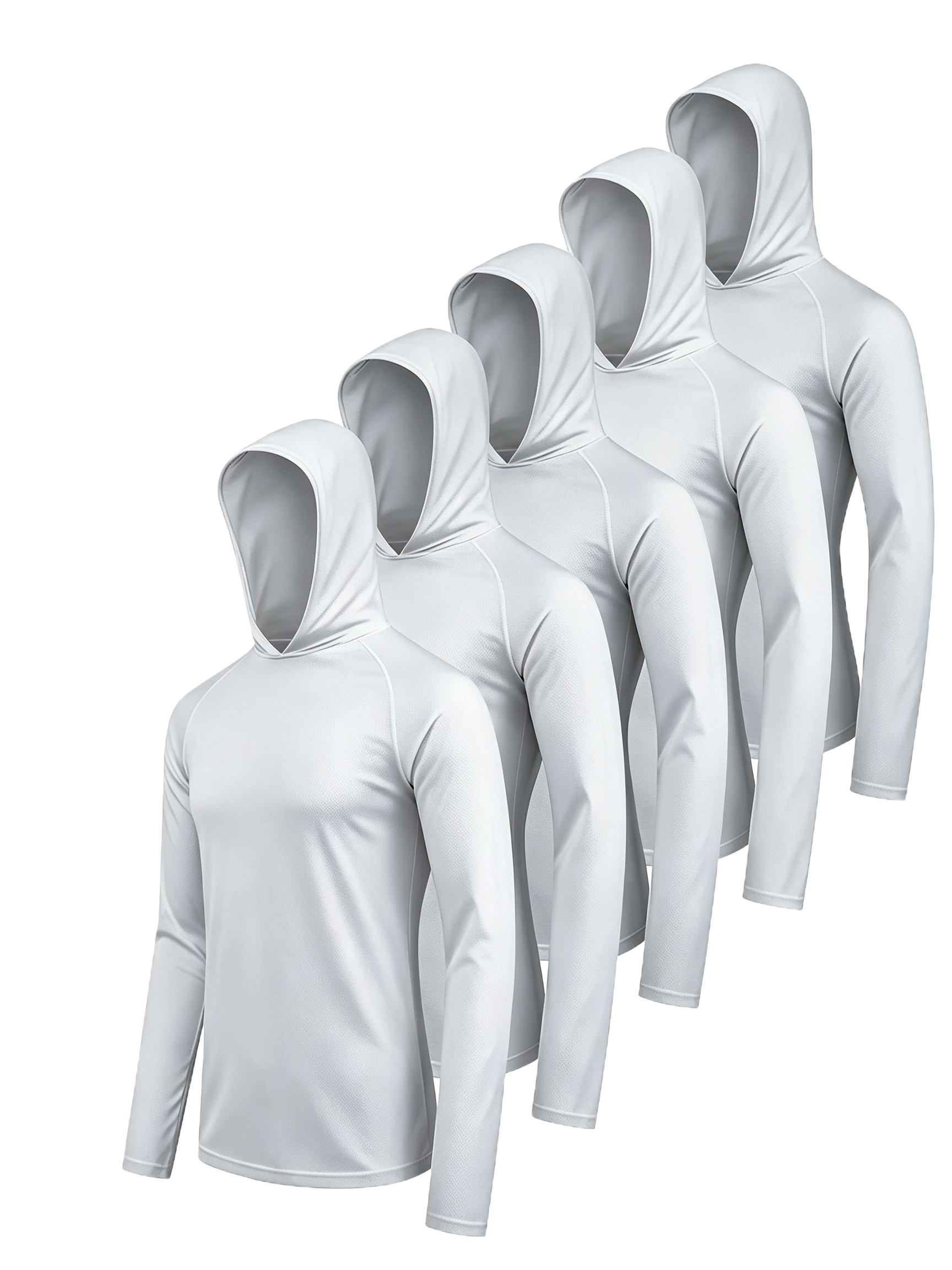 Men's 6-Pack Long-Sleeve Hooded Sun Shirts - Plain Hooded Tee
