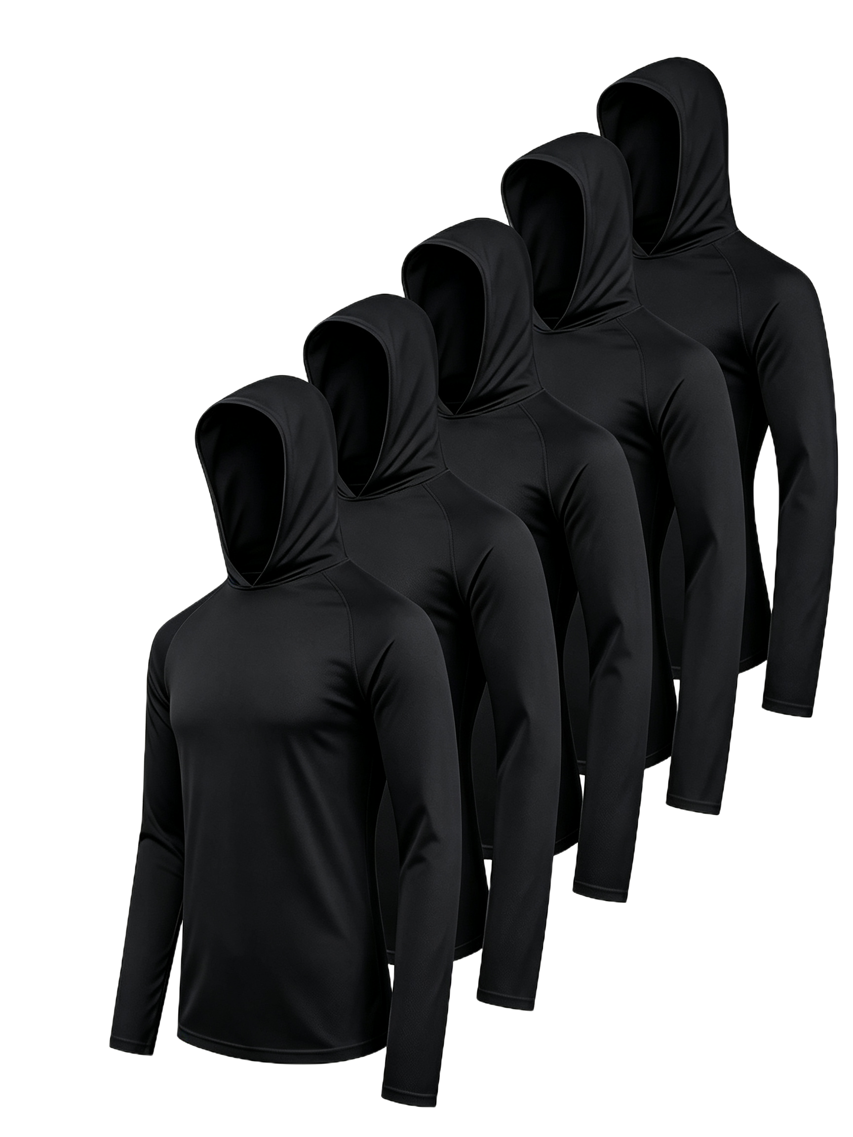Men's 6-Pack Long-Sleeve Hooded Sun Shirts - Plain Hooded Tee