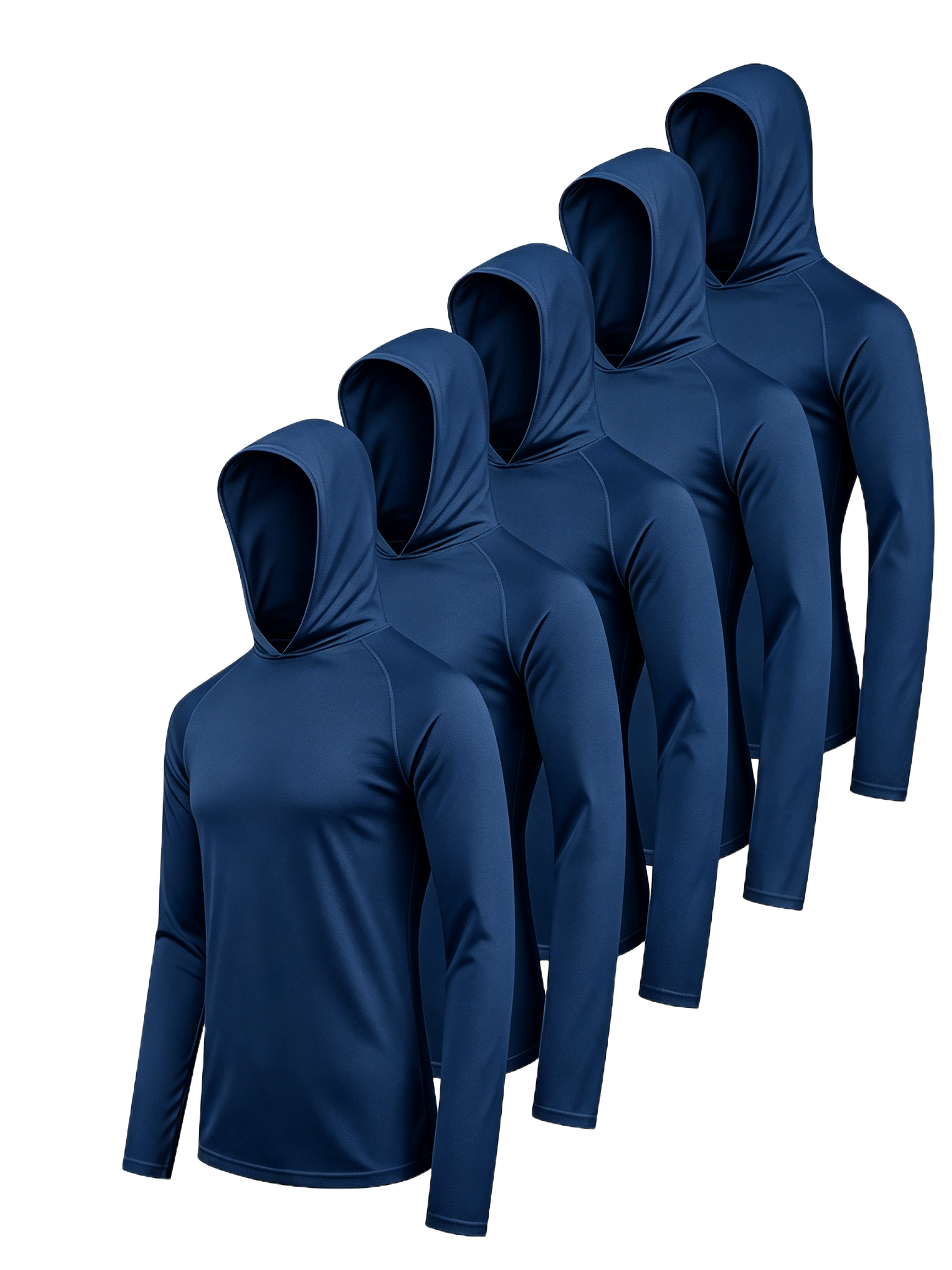 Men's 6-Pack Long-Sleeve Hooded Sun Shirts - Plain Hooded Tee