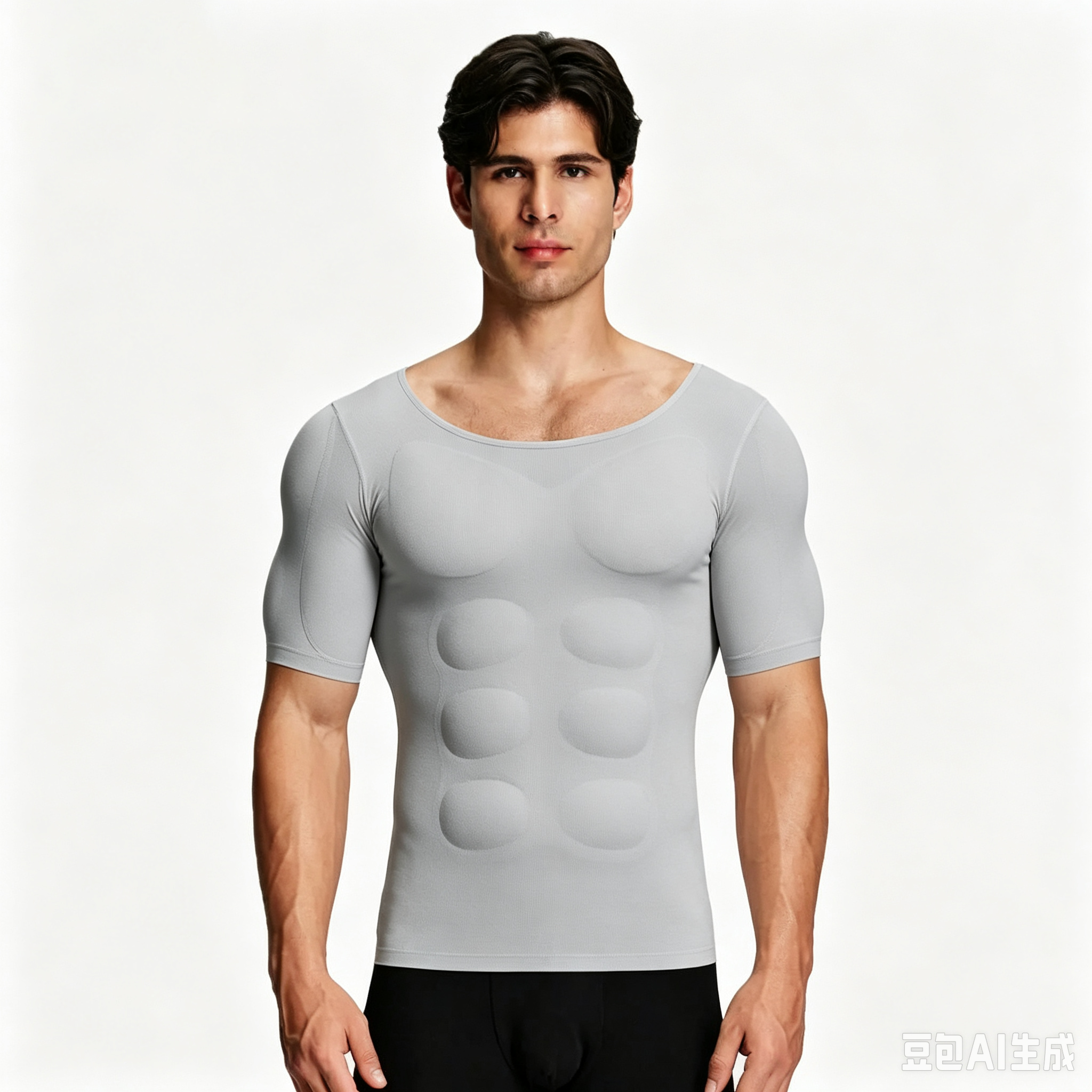 Men’s Invisible Seamless Muscle-Enhancing T-Shirt with Removable Muscle Pads and Light Compression Function