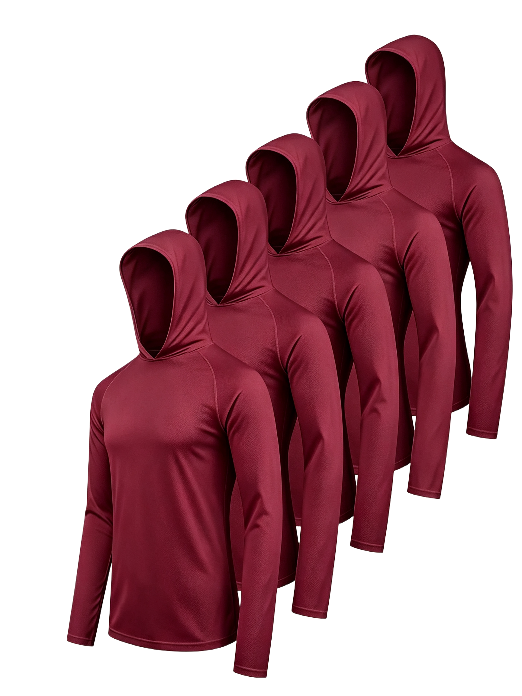 Men's 6-Pack Long-Sleeve Hooded Sun Shirts - Plain Hooded Tee