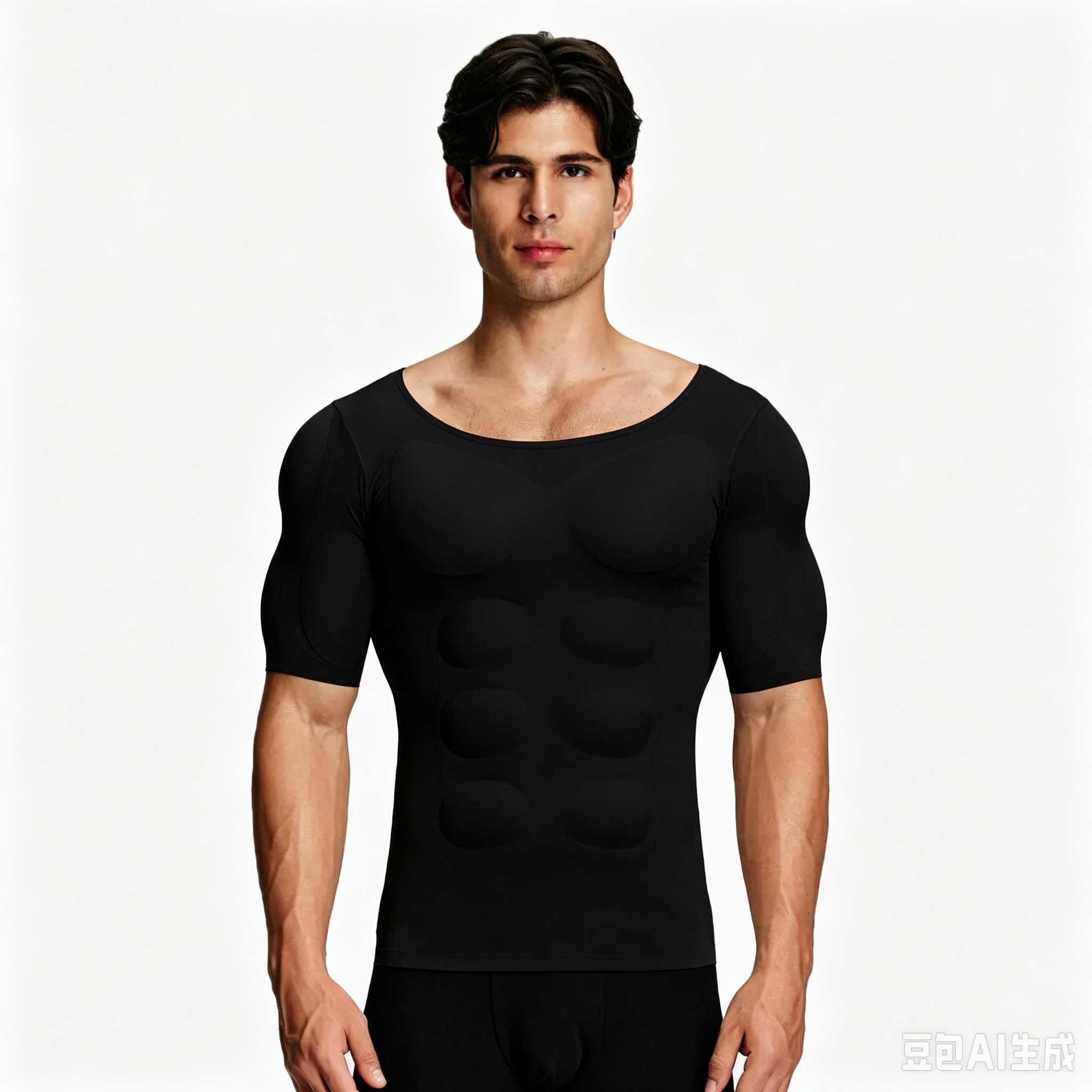 Men’s Invisible Seamless Muscle-Enhancing T-Shirt with Removable Muscle Pads and Light Compression Function