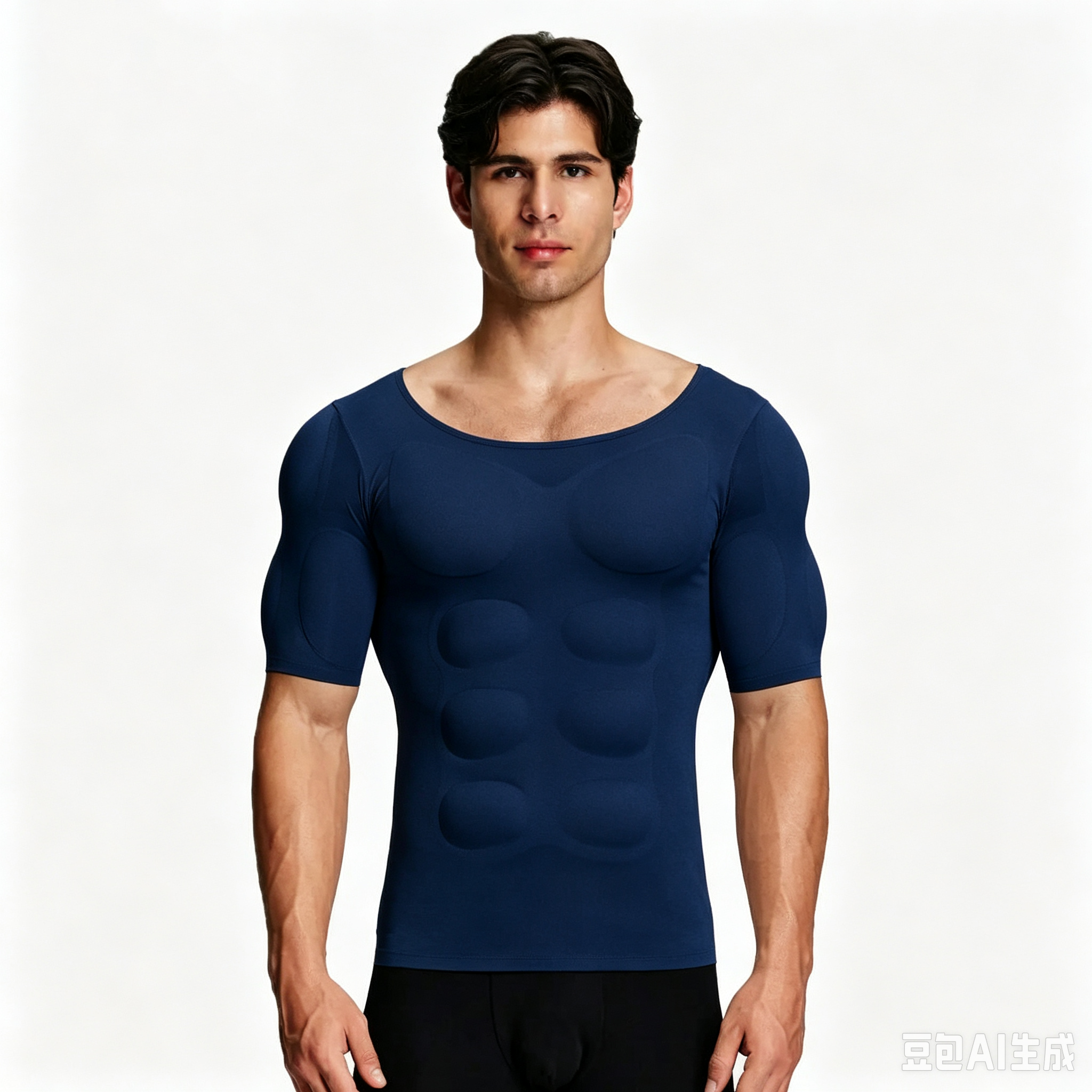 Men’s Invisible Seamless Muscle-Enhancing T-Shirt with Removable Muscle Pads and Light Compression Function
