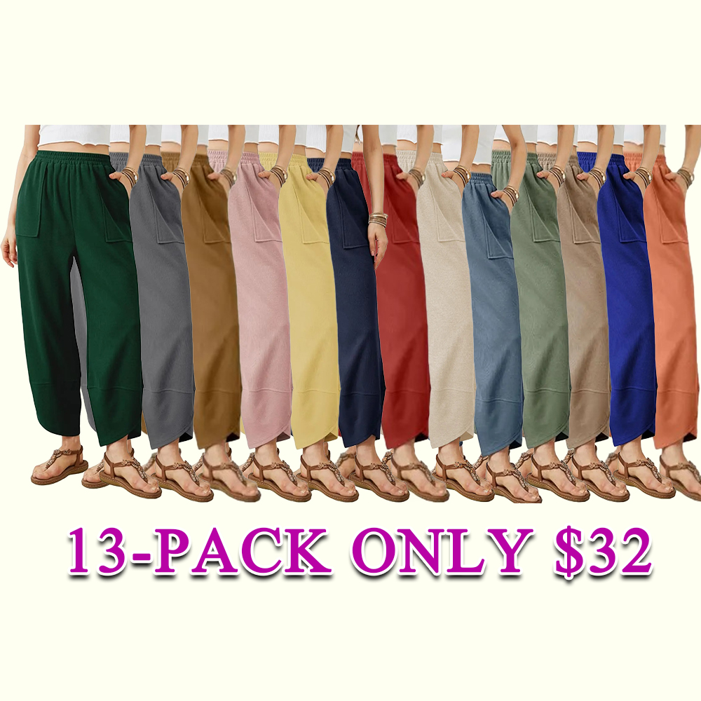 Women's Elastic Waist Wide Leg Palazzo Pants, Casual Loose Baggy Harem Pants with Pockets