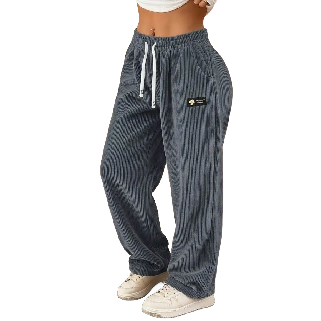 Women’s straight-leg corduroy casual pants with a fashionable drawstring waist