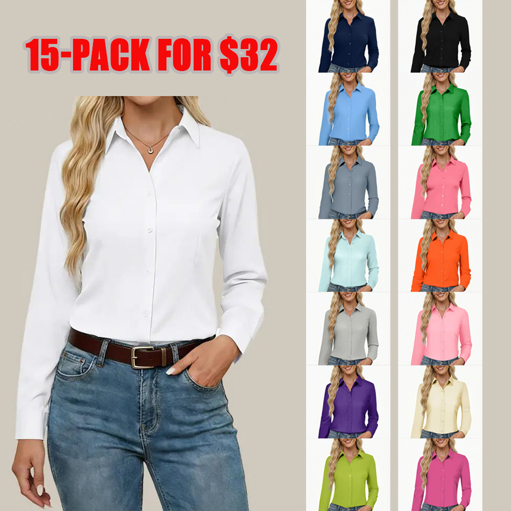 Button Down Dress Shirts for Women Long Sleeve Classic Fit