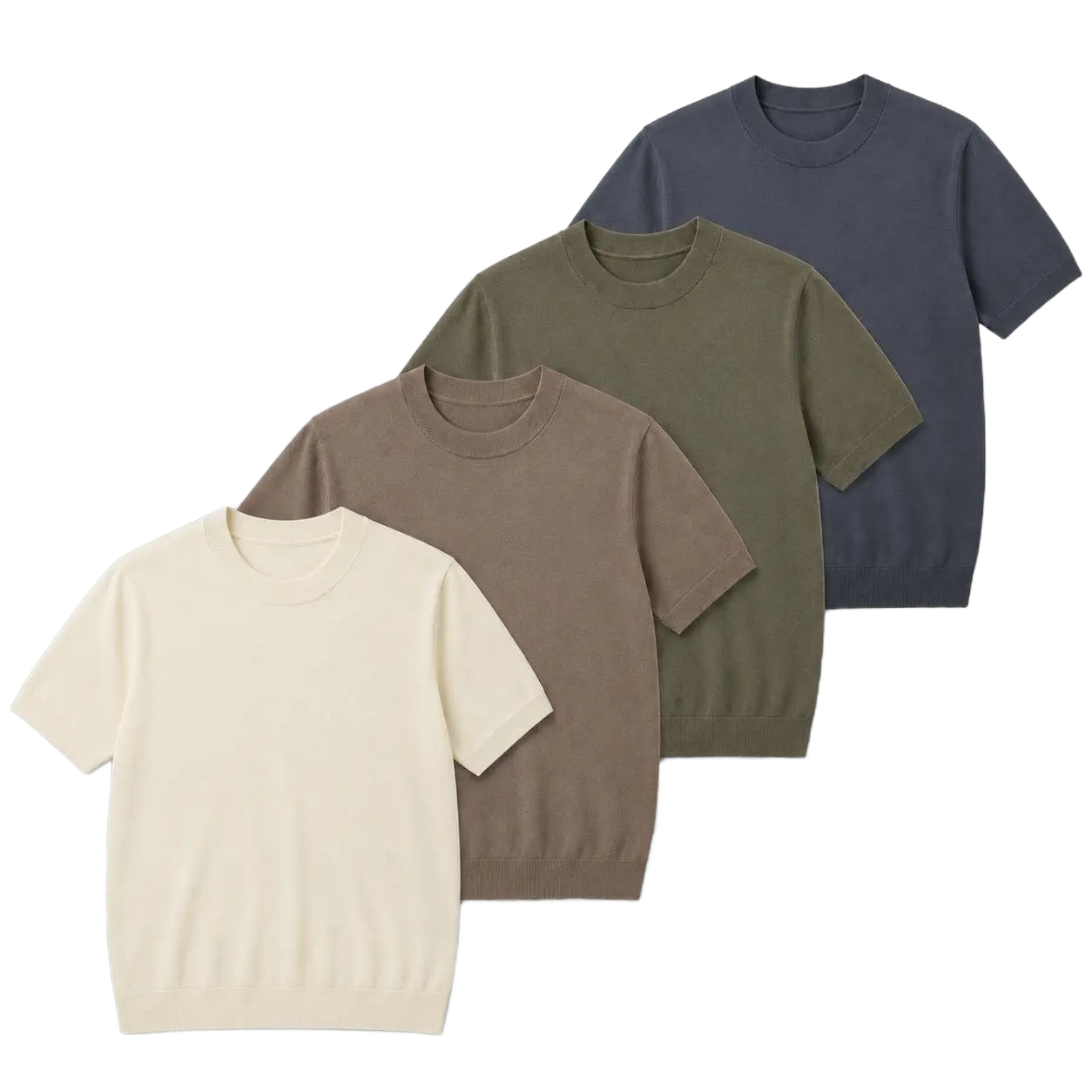 Men's 100% Merino Wool Mock Neck Knit T-Shirt - Soft, Breathable Daily Commute Base Top with Refined Knit