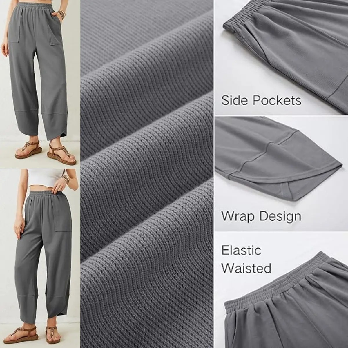 Women's Elastic Waist Wide Leg Palazzo Pants, Casual Loose Baggy Harem Pants with Pockets