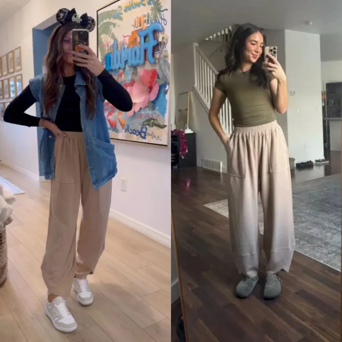 Women's Elastic Waist Wide Leg Palazzo Pants, Casual Loose Baggy Harem Pants with Pockets