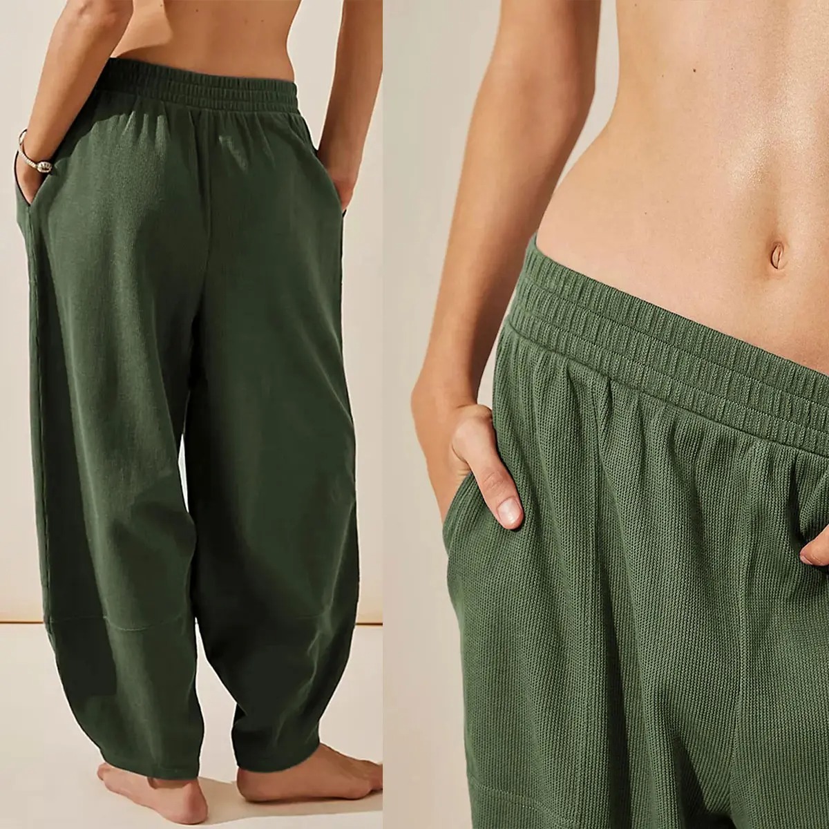 Women's Elastic Waist Wide Leg Palazzo Pants, Casual Loose Baggy Harem Pants with Pockets