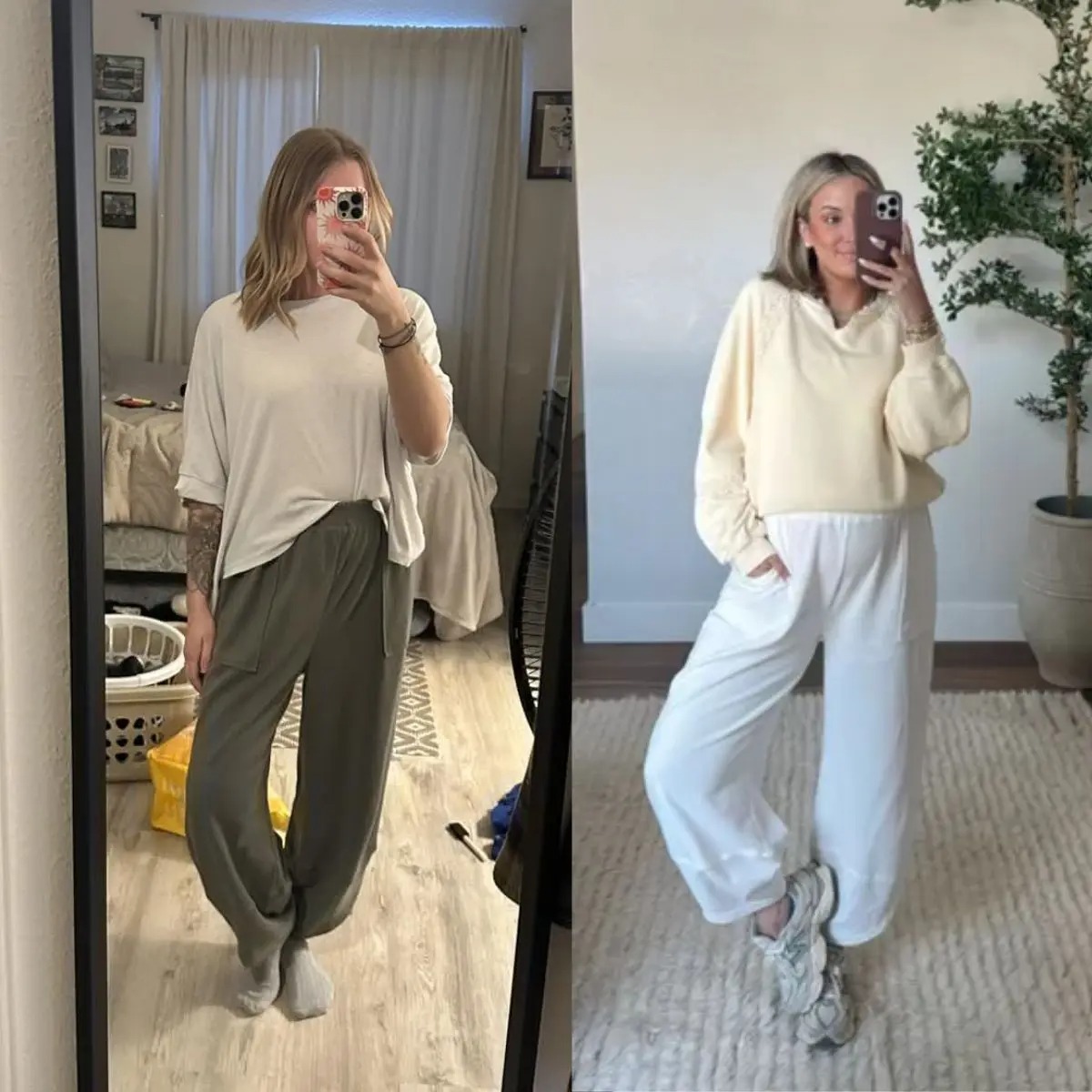 Women's Elastic Waist Wide Leg Palazzo Pants, Casual Loose Baggy Harem Pants with Pockets
